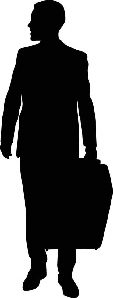 Men walk through airport with suitcase silhouette illustration vector