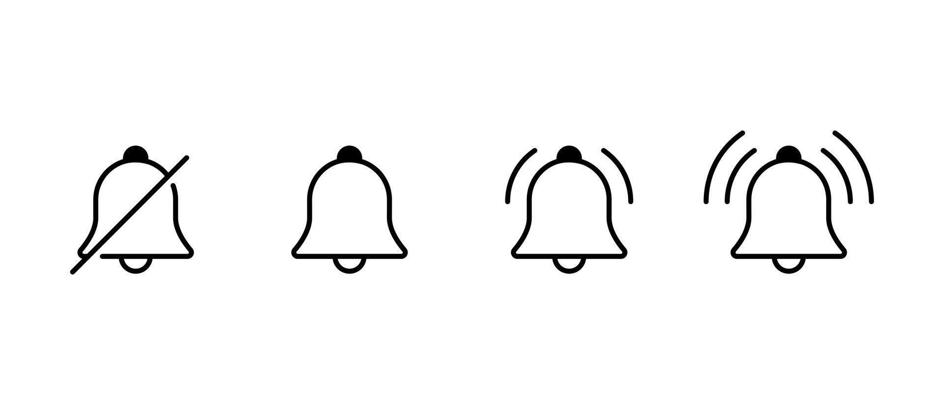 Silent bell and notification icon set collection. New notice outline sign symbol vector