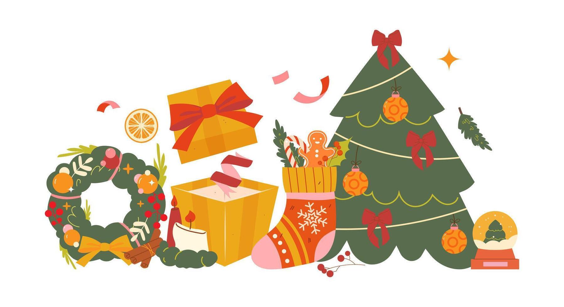 Merry Christmas and Happy New Year greeting card vector
