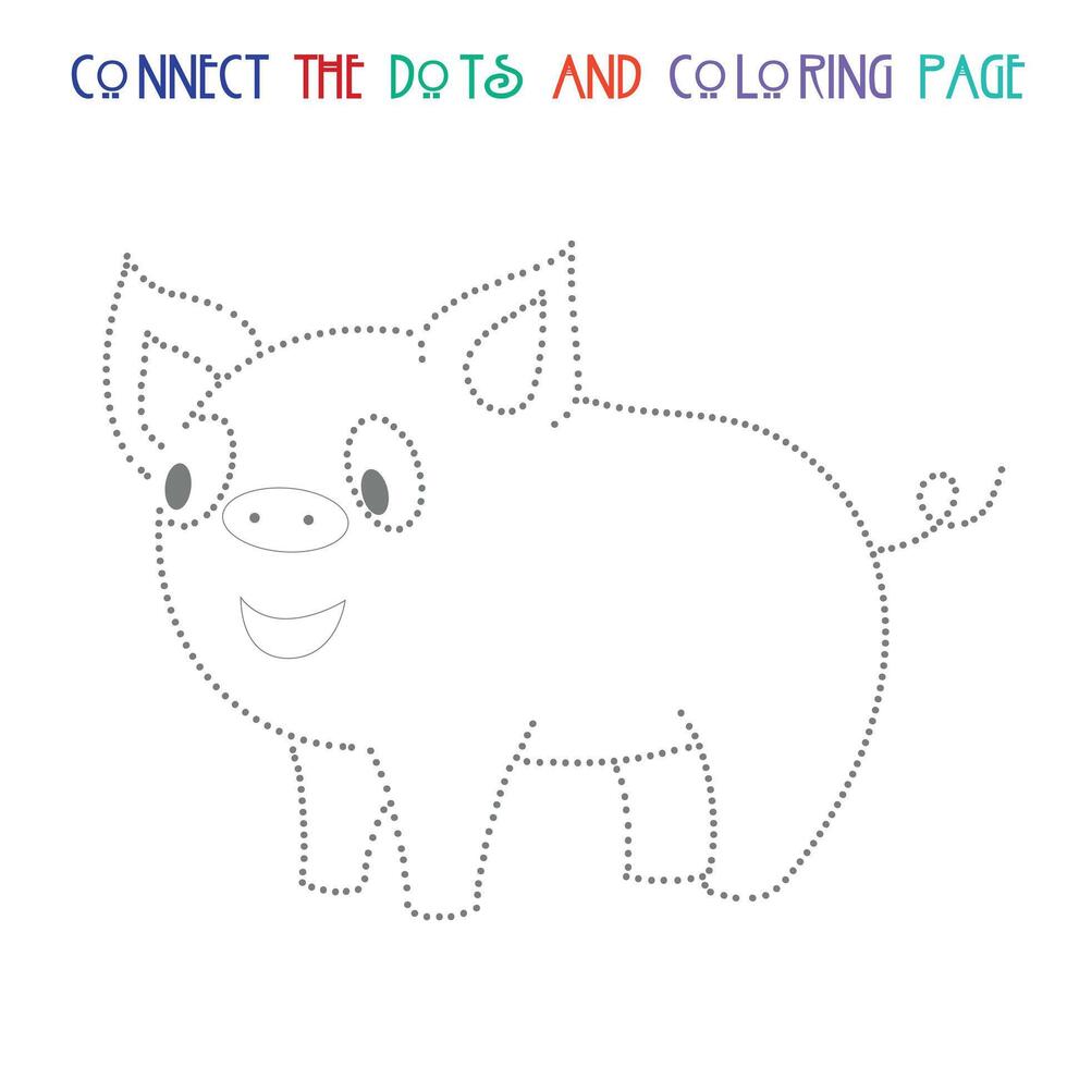 Connect the dots game pig doodle hand drawn cartoon illustration vector