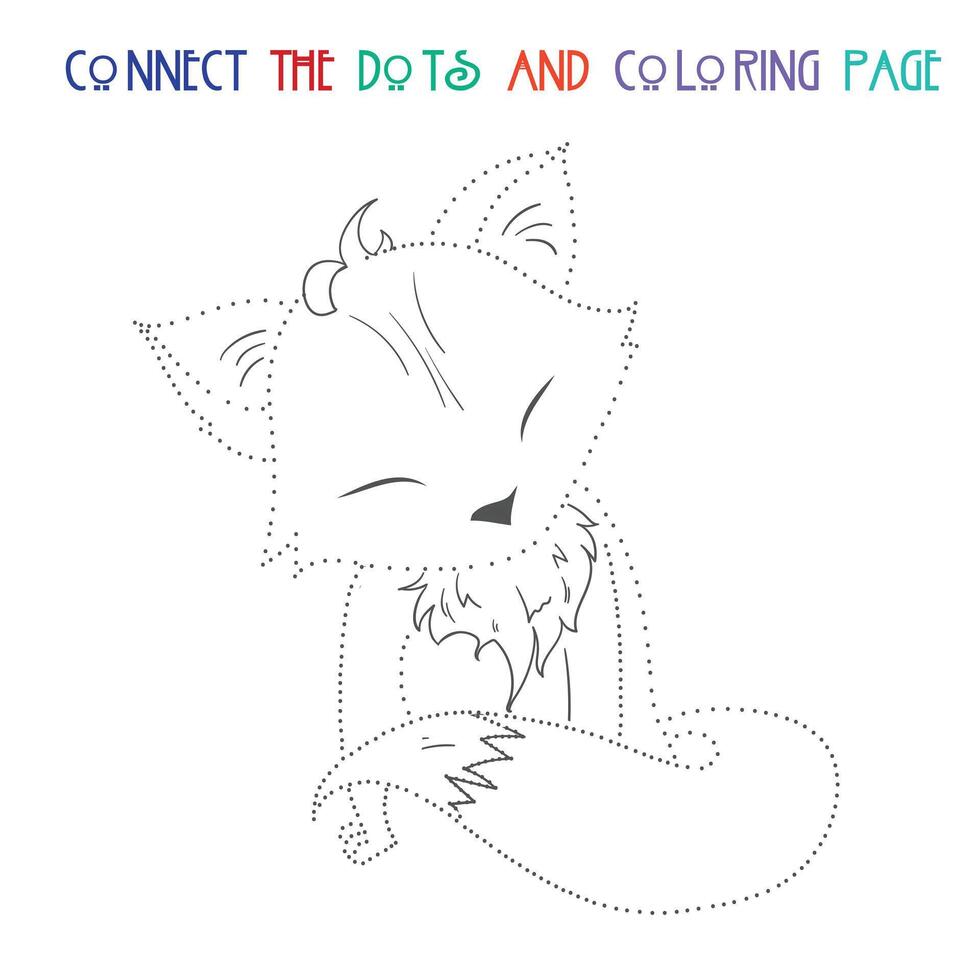 Connect the dots game fox doodle hand drawn cartoon illustration vector