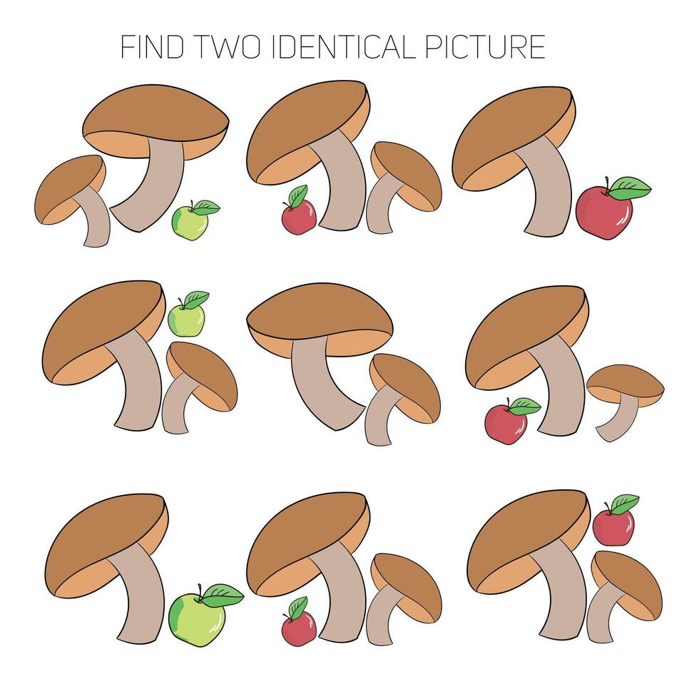 Educational game for children find two similar images cartoon hand drawn doodle illustration vector
