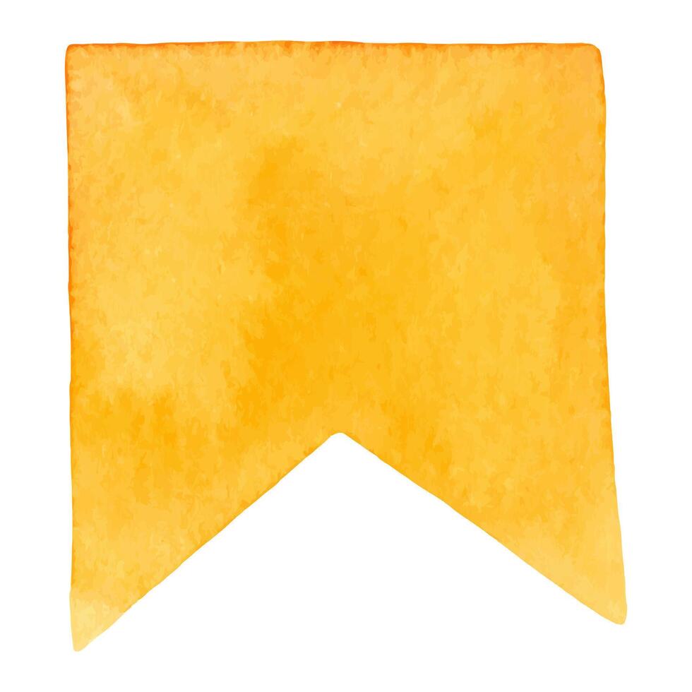 Yellow small flag symbol of carnival and party. Hand drawn watercolor holiday illustration of paper pennant decorative element. Isolated drawing for festive designs. vector