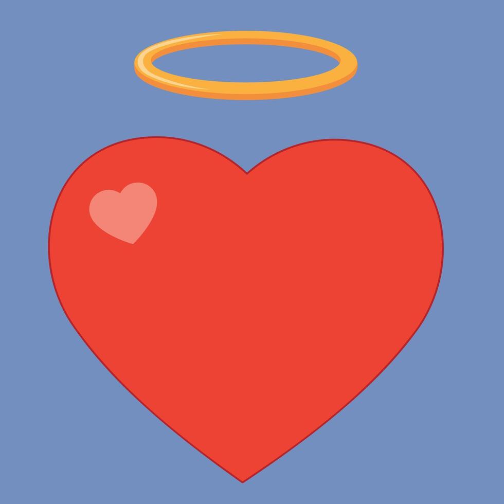 Heart with a golden halo on a blue background symbolizing purity and love in a simple and charming illustration. Valentine's Day, romantic emotion, paradise, heaven symbol concept. vector