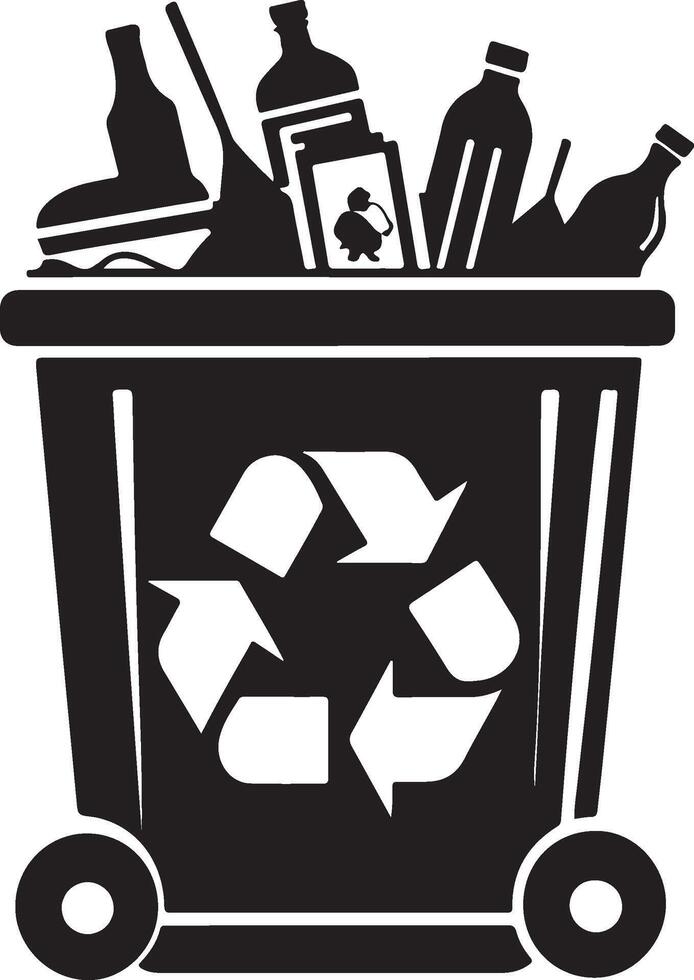 Black and white illustration of a recycling bin vector