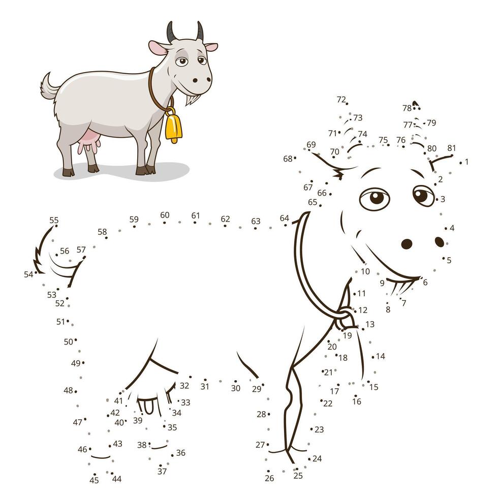 Connect the dots to draw game goat illustration vector