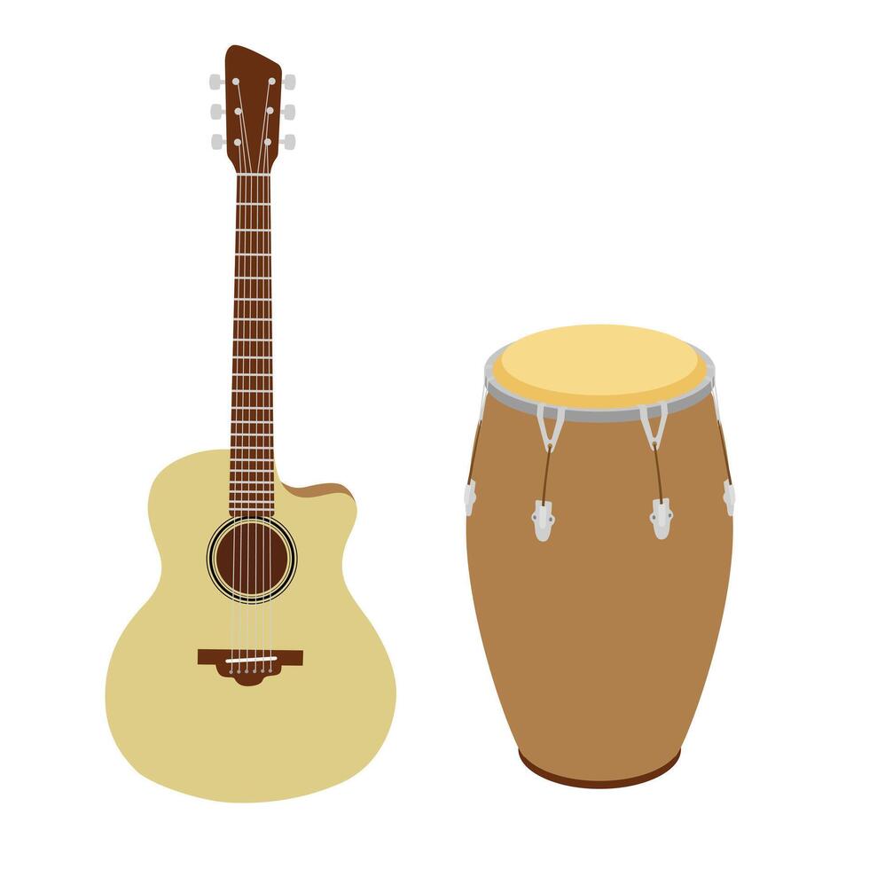 Guitar and conga drum coloful musical instruments illustration vector