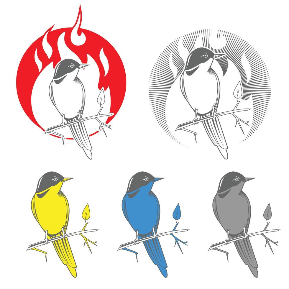 Engraving bird nightingale emblem color grey illustration vector