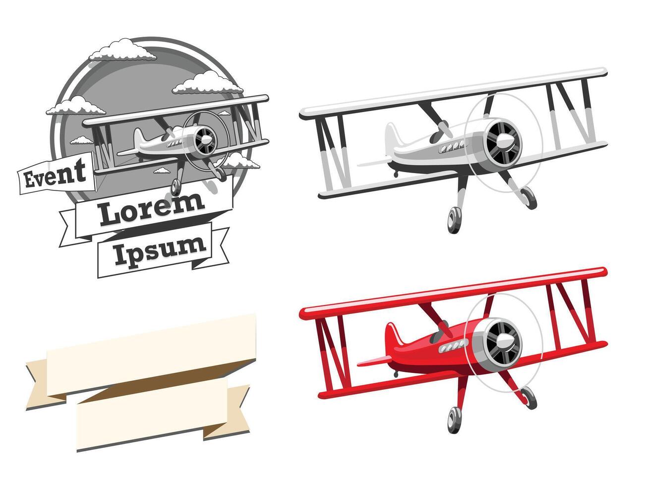 Airplane old logo red color colorful illustration and ribbon vector