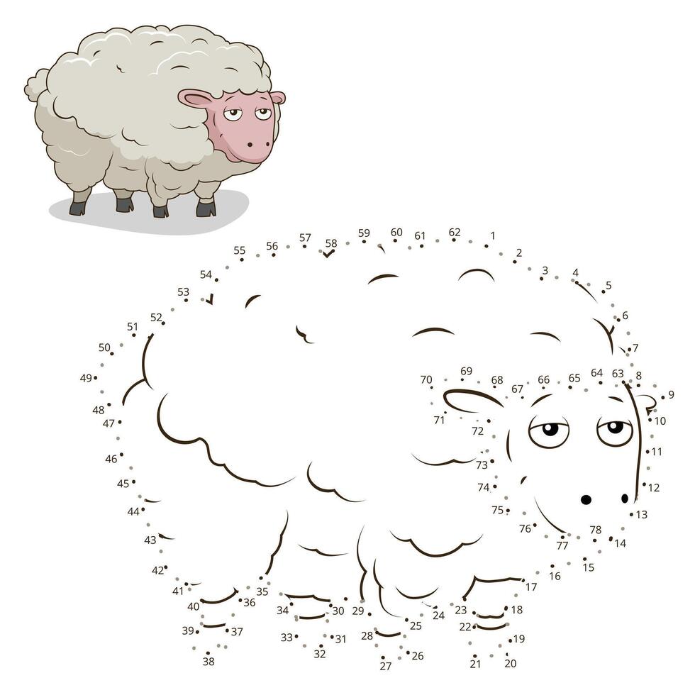 Connect the dots to draw game sheep illustration vector