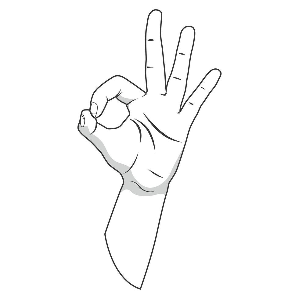 Hand gesture black and white color illustration Ok vector