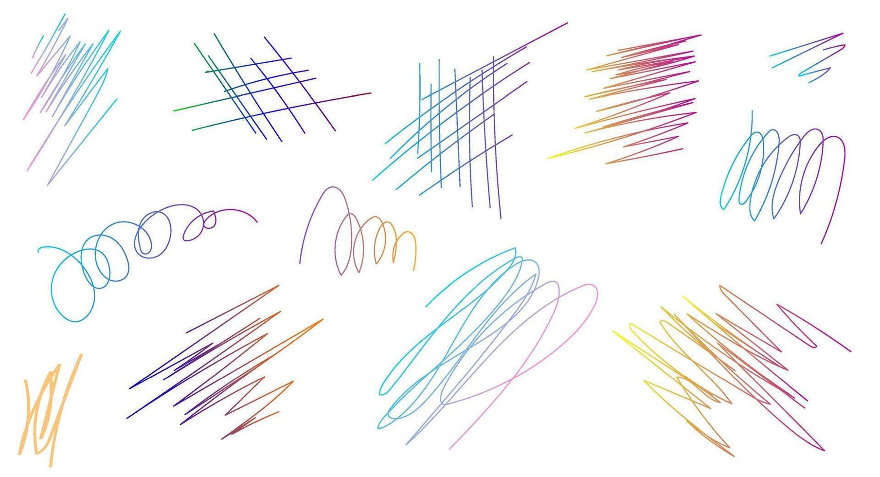 Various colorful doodles and scribbles displayed on a clean white background, showcasing creative designs and artistic expression vector