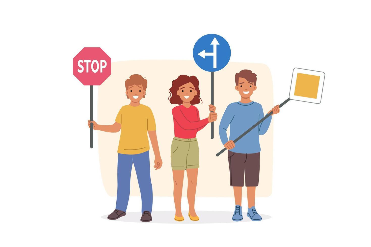 Traffic signs in hands of children helping drivers avoid accidents while driving vector