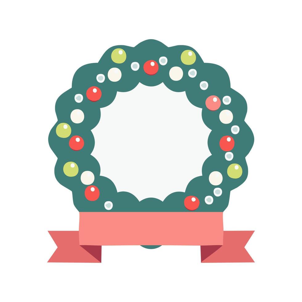 Christmas Wreath with Berries and Ribbon vector