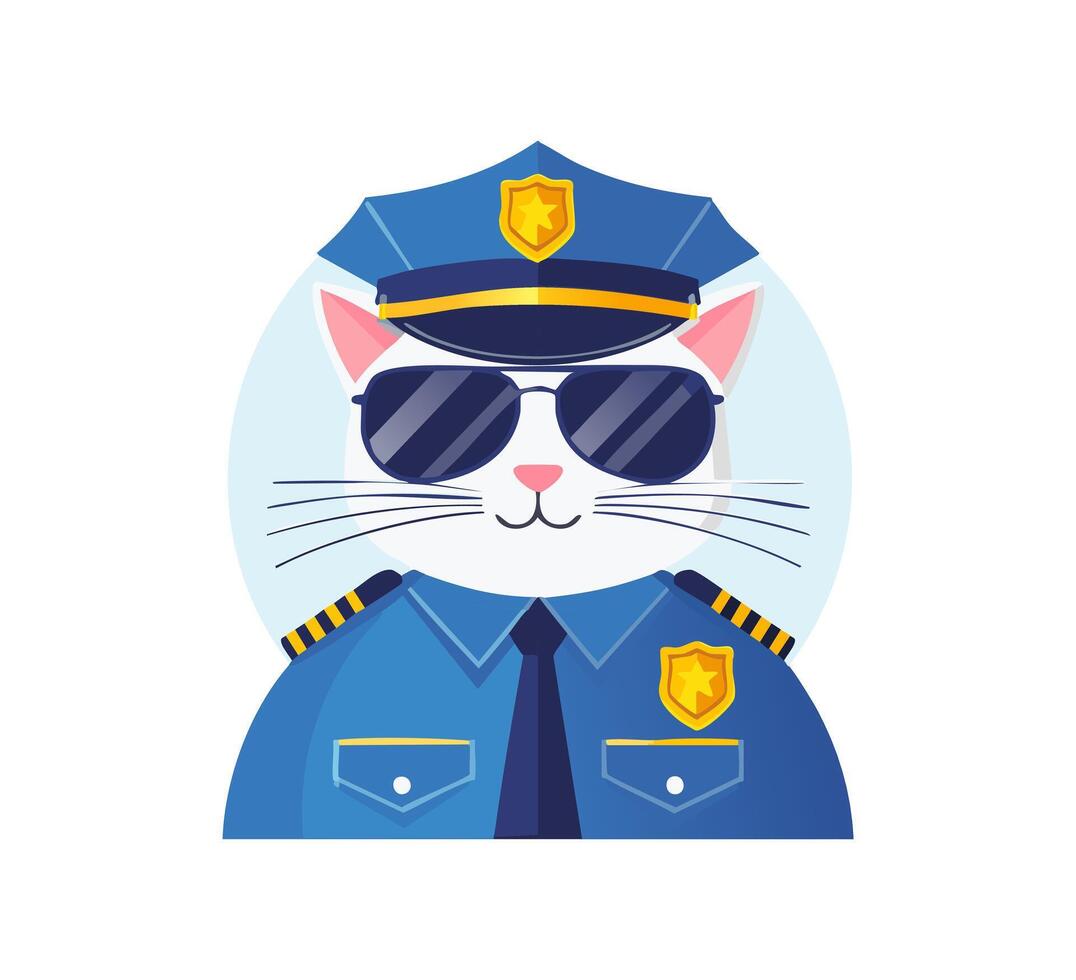 clever cat in a police uniform with sunglasses vector