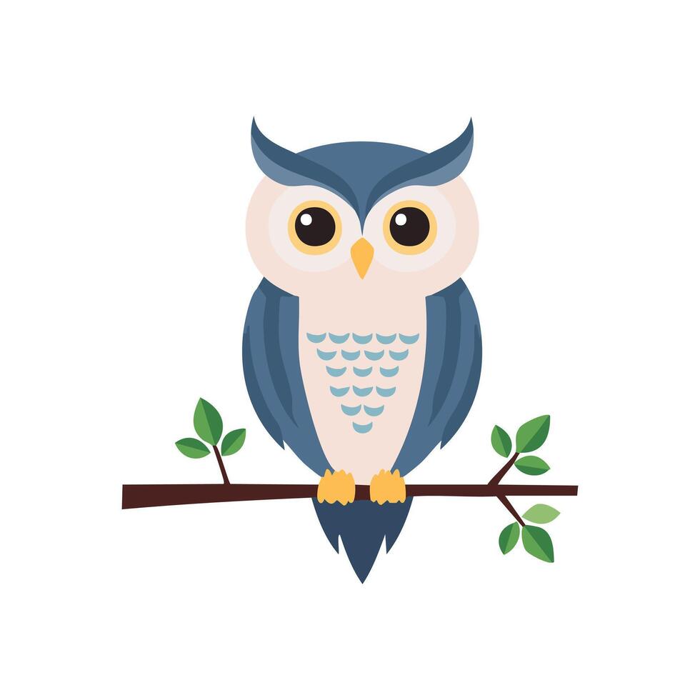 owl perched on a branch with stars vector