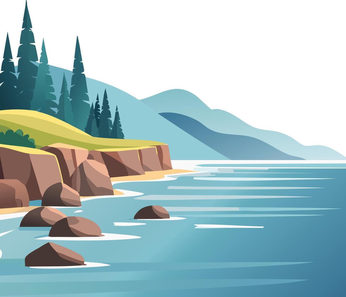 Foggy Morning Coastline with Rocks vector