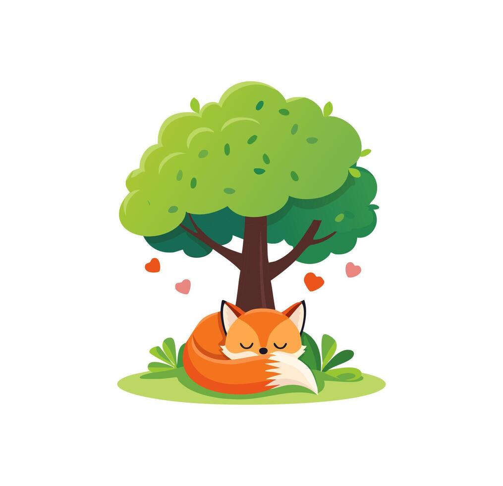 fox curled up under a tree vector