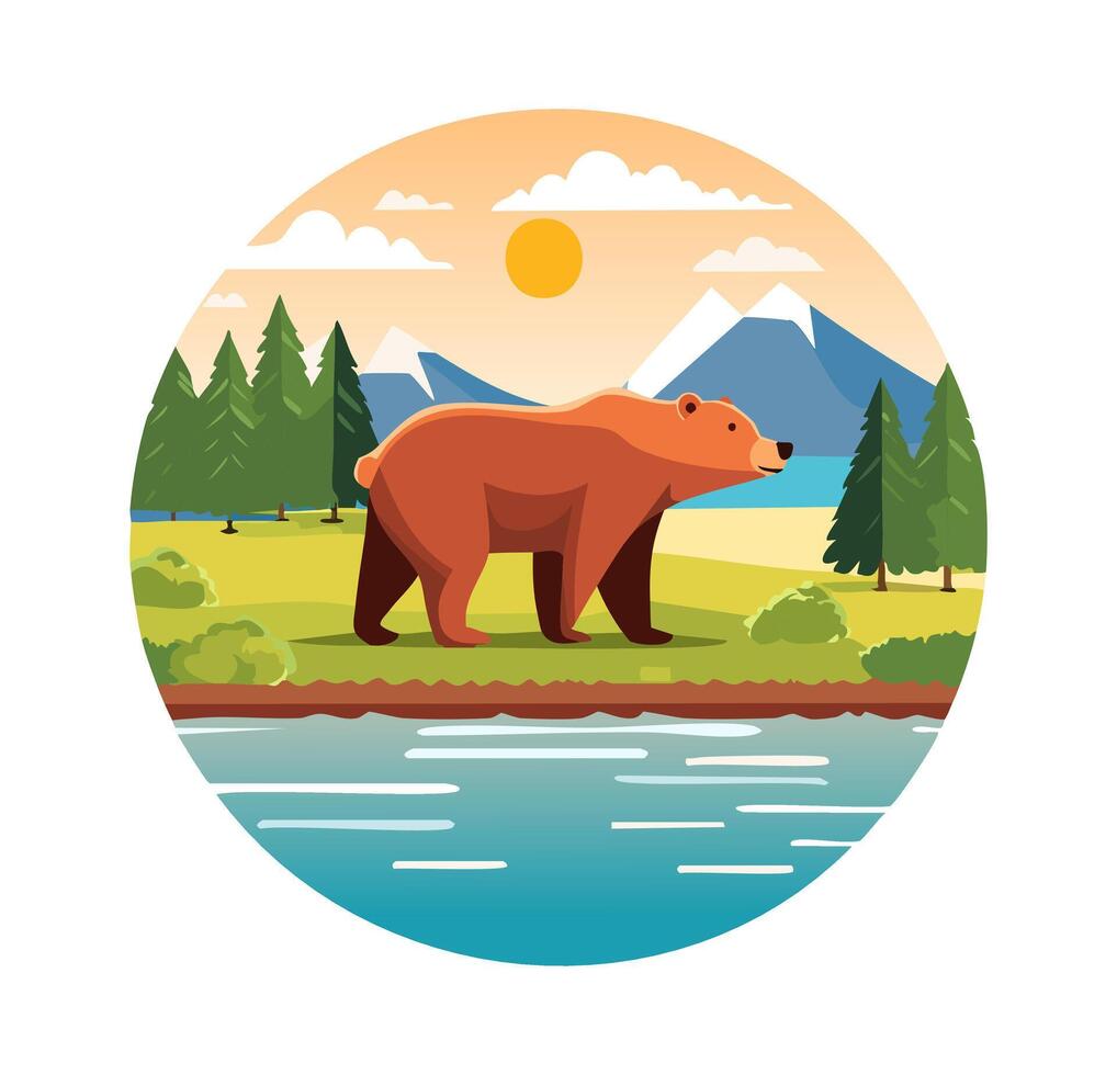 bear standing by a river vector