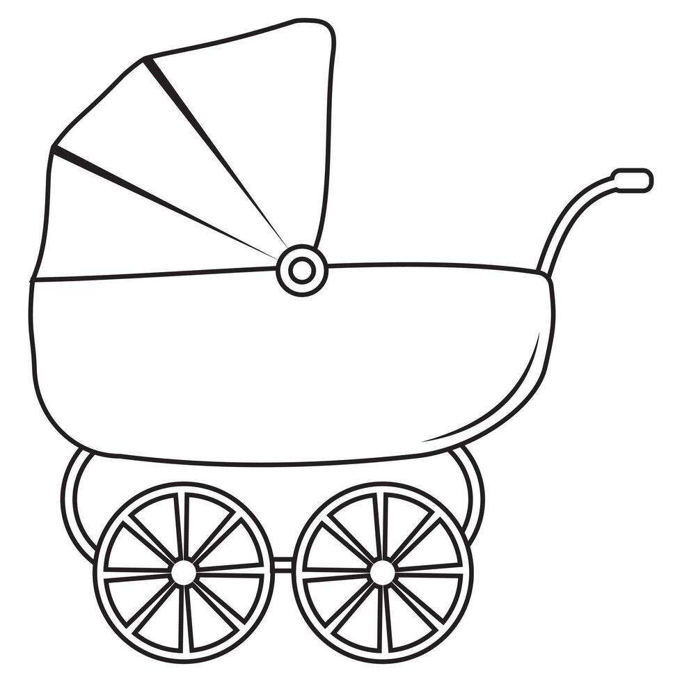 Baby stroller, black outline, coloring book vector
