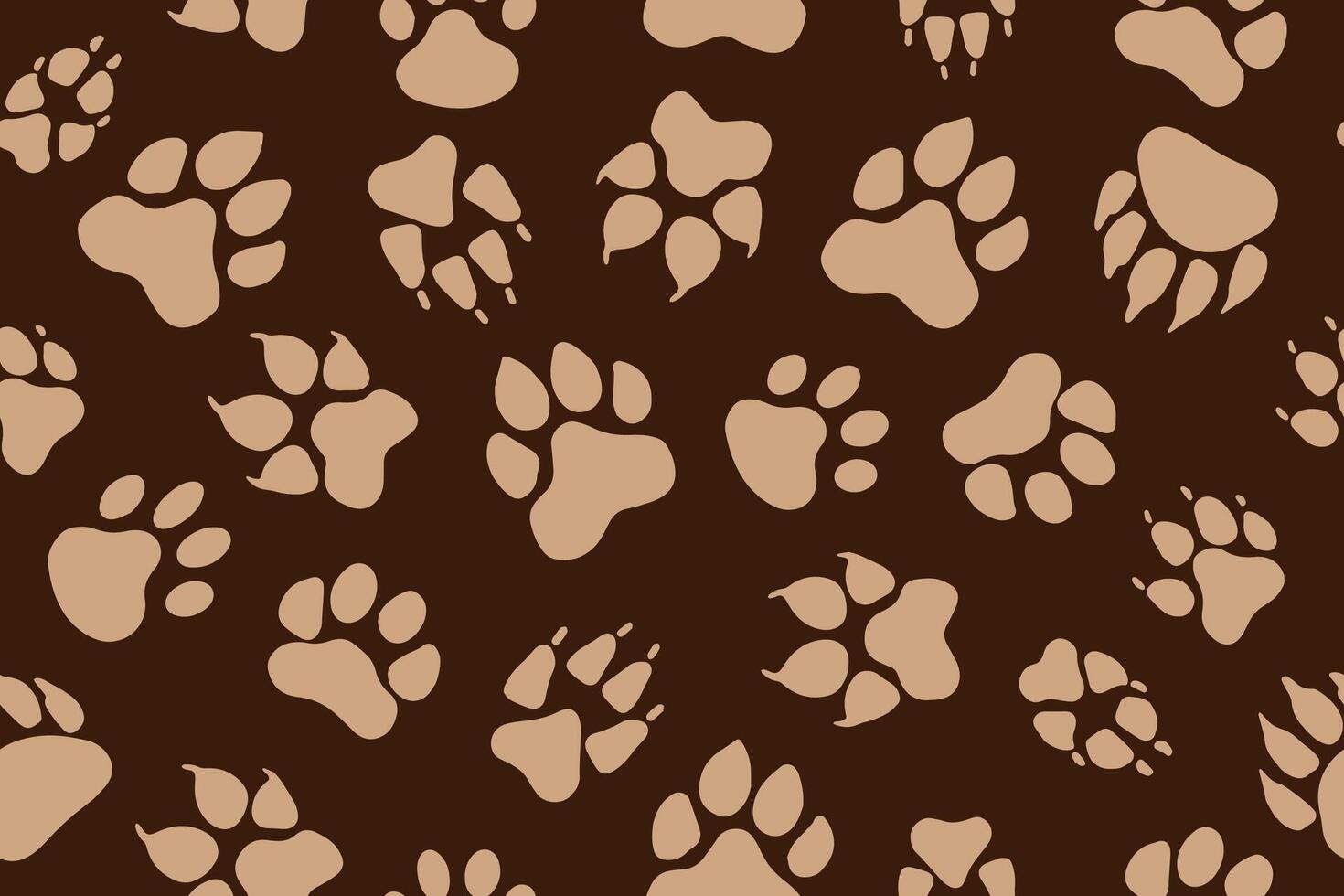 Seamless pattern of animal paw prints set, footprints of different animals. Brown paw prints background. Dog fox wolf bear cat lion leopard tiger. . vector