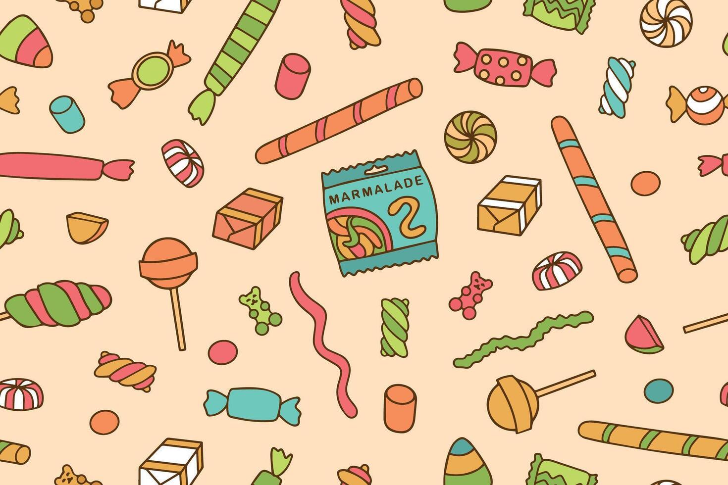 Seamless pattern with colorful candies and sweets. Texture for banners, wallpaper, textile, wrapping paper, confectionery or kids party. vector