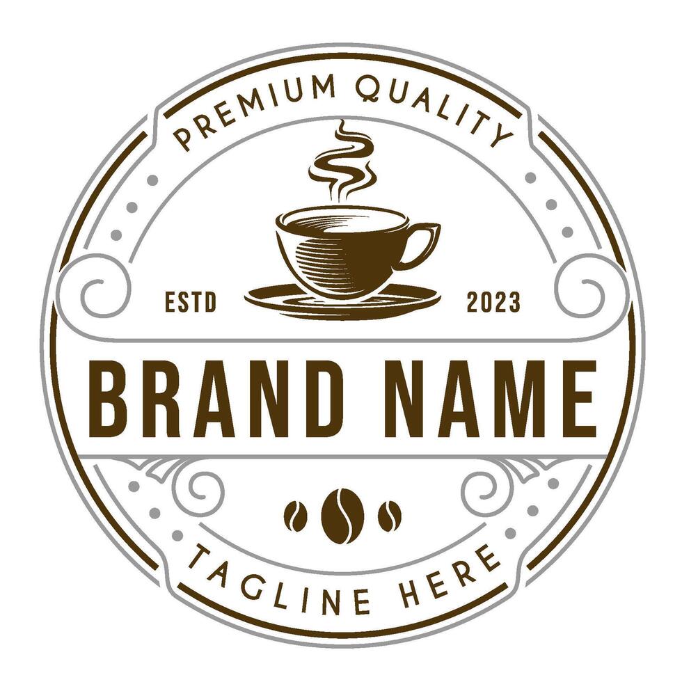 Coffee cup logo. Coffee cup element placed inside a circle, with brown lines carved. Suitable for cafe, coffee shop and barbershop symbol. vector
