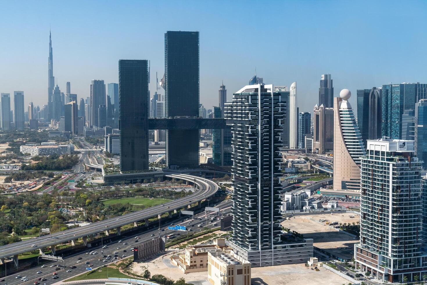 Dubai, United Arab Emirates - March 16, 2023-view of Dubai from the famous The Frame during a sunny day photo