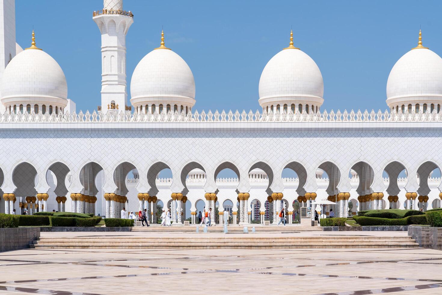 Abu Dhabi, United Arab Emirates - March 15, 2023-View of the spectacular Sheikh Zayed Grand Mosque during a sunny day photo
