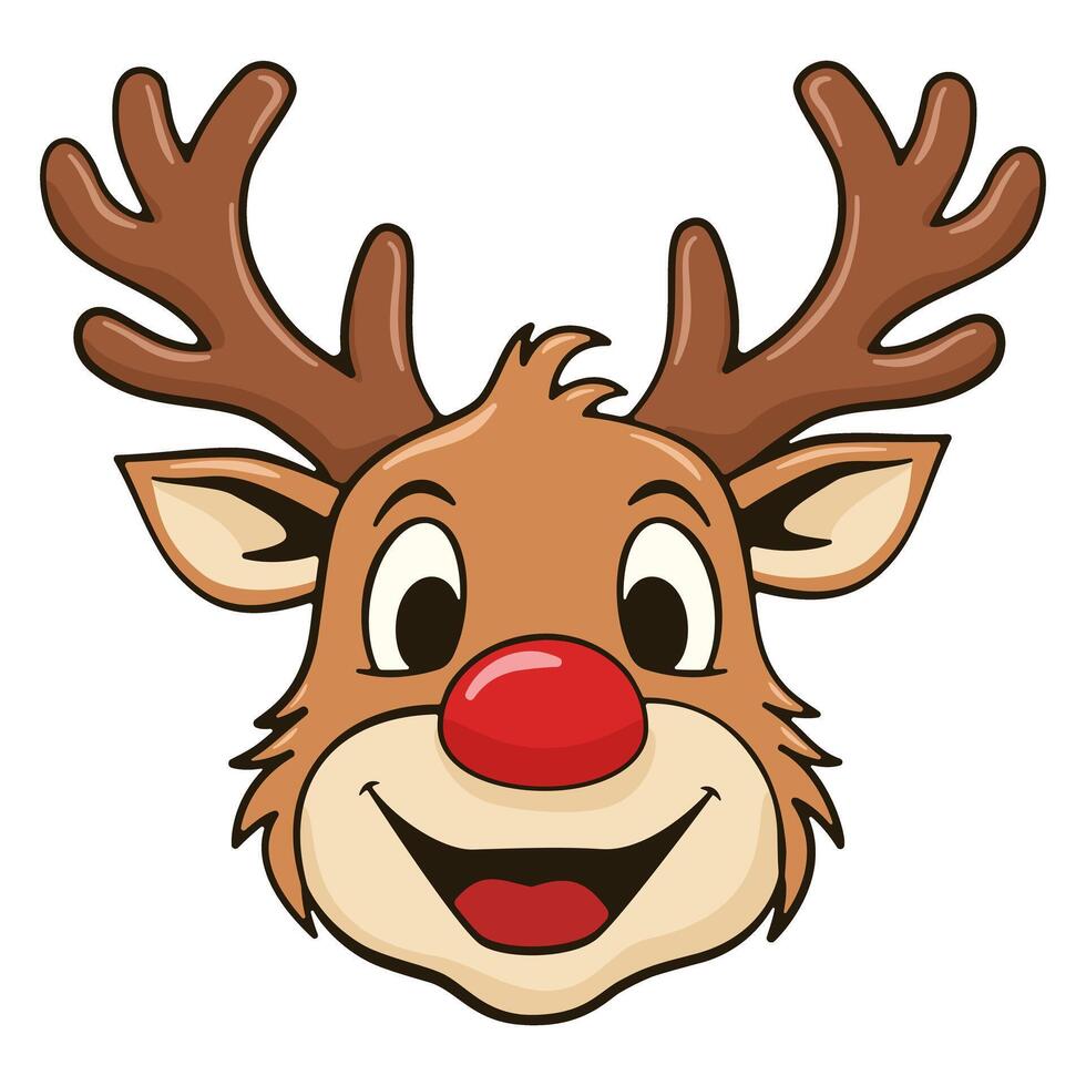 Reindeer head with red nose. Cartoon illustration vector