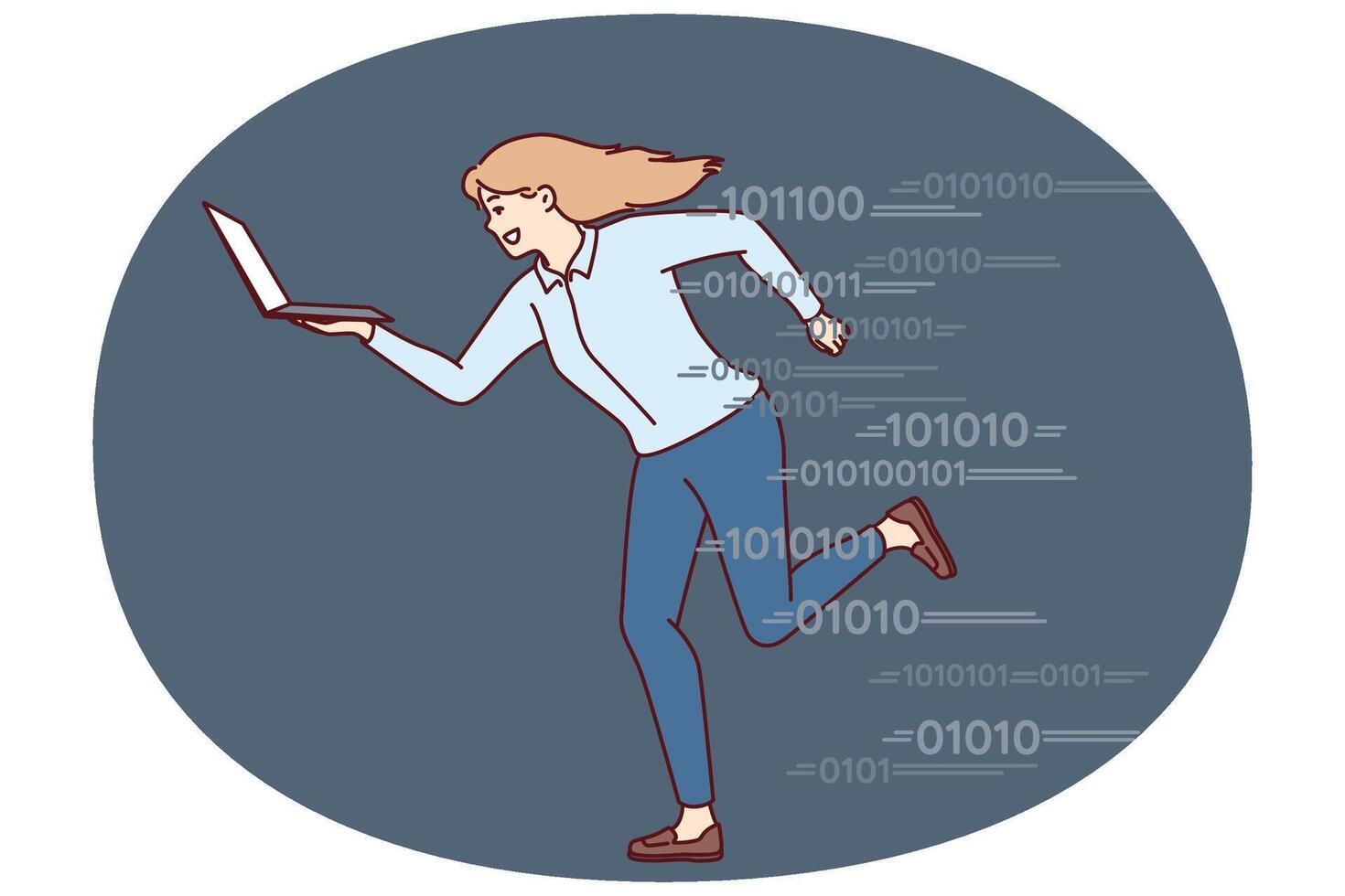 Running woman with laptop symbolizes ambition and pursuit of success in business vector