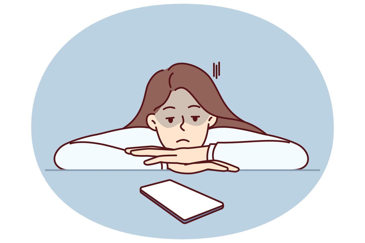 Woman looks at phone waiting for call from boyfriend or SMS message suffering from digital addiction vector