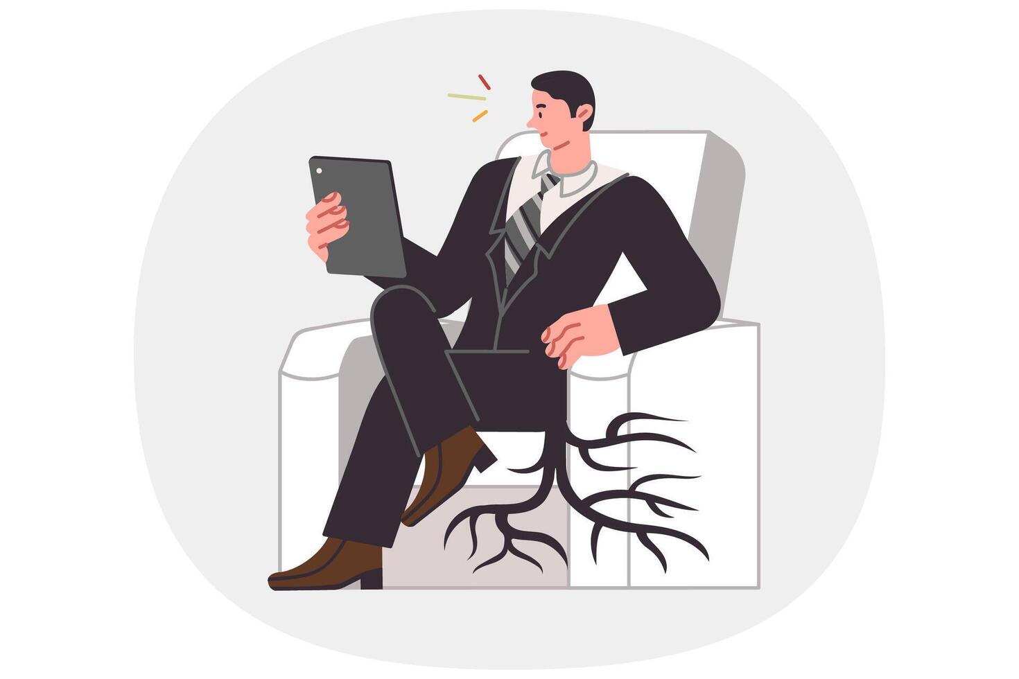 Business man with sedentary lifestyle runs risk developing osteochondrosis and problems with spine vector