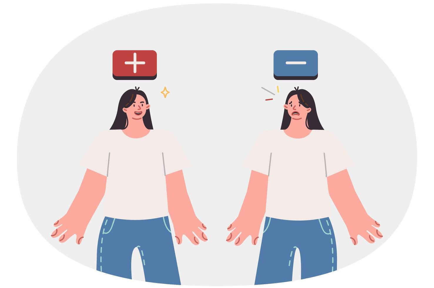 Woman with bipolar disorder experiences sudden mood swings caused by psychological trauma vector