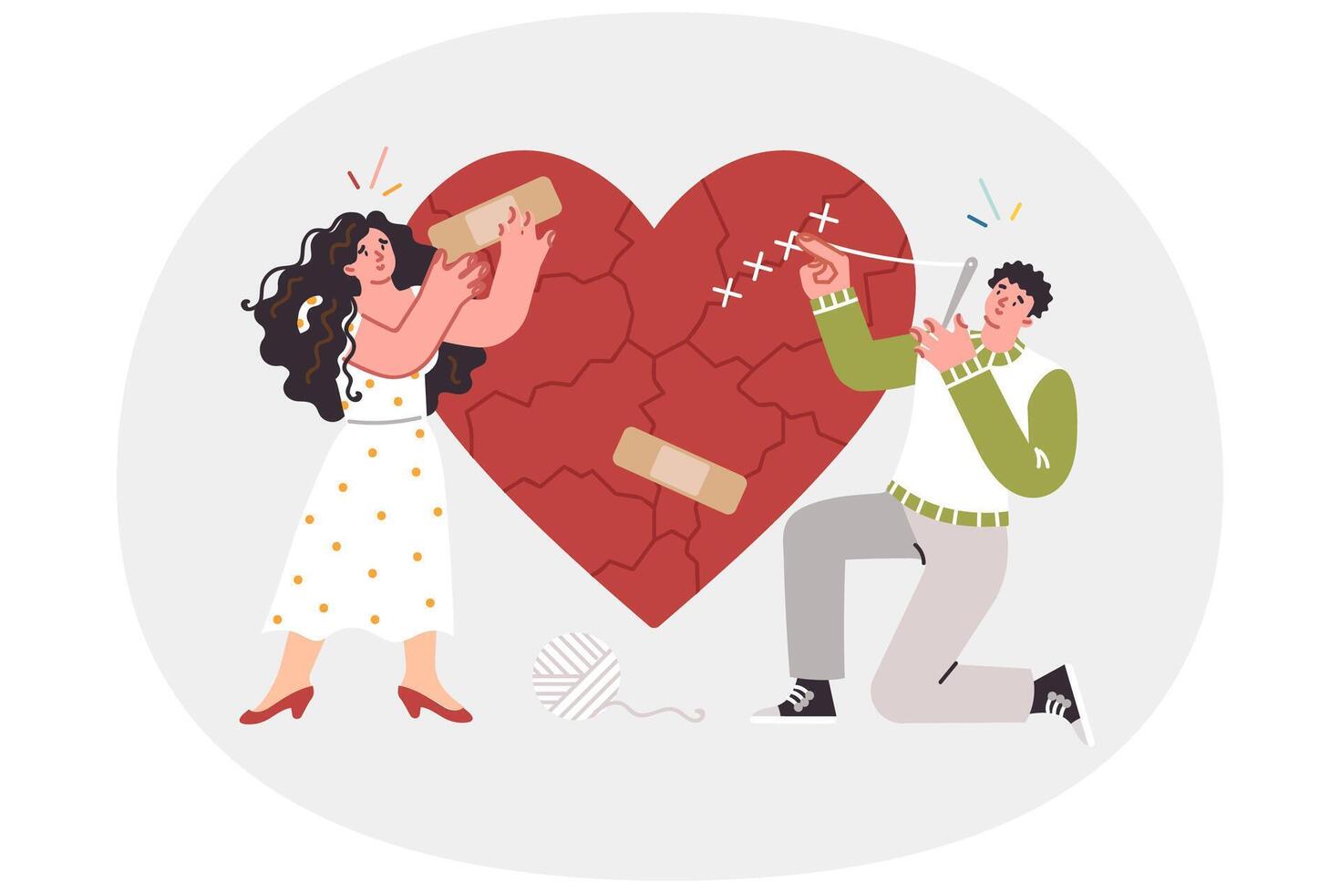 Married couple restores romantic relationships after trying on and mends broken heart vector