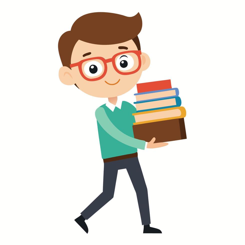 A Kid Walking with Heavy Books vector