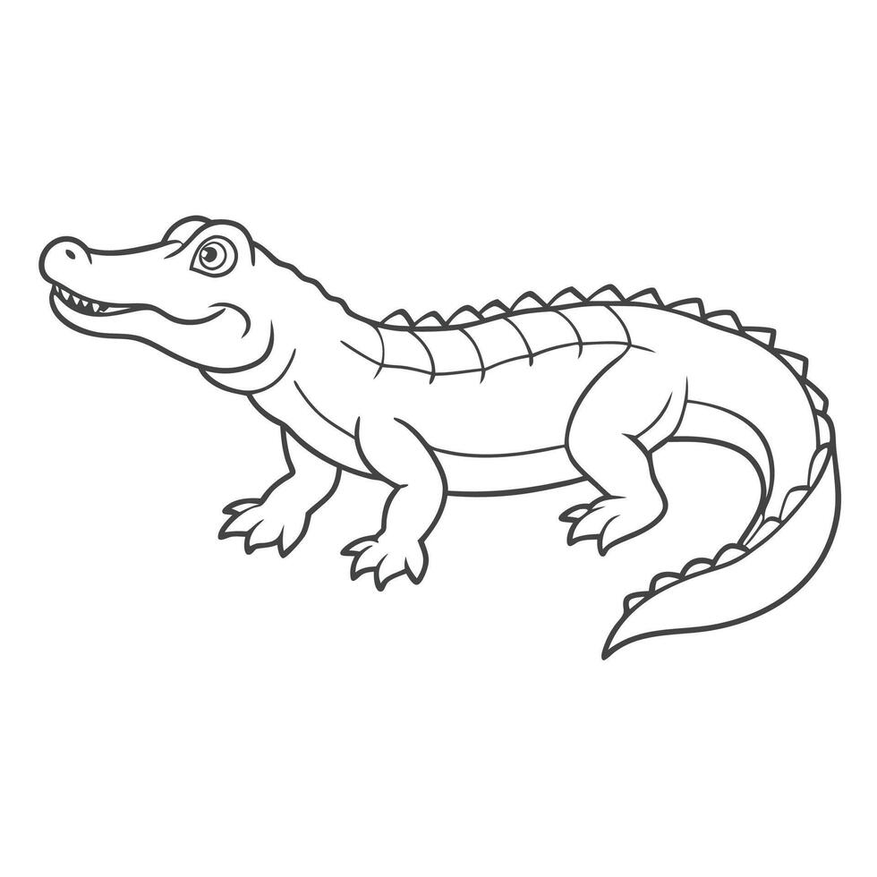 Simple and Cute Crocodile Outline Art vector