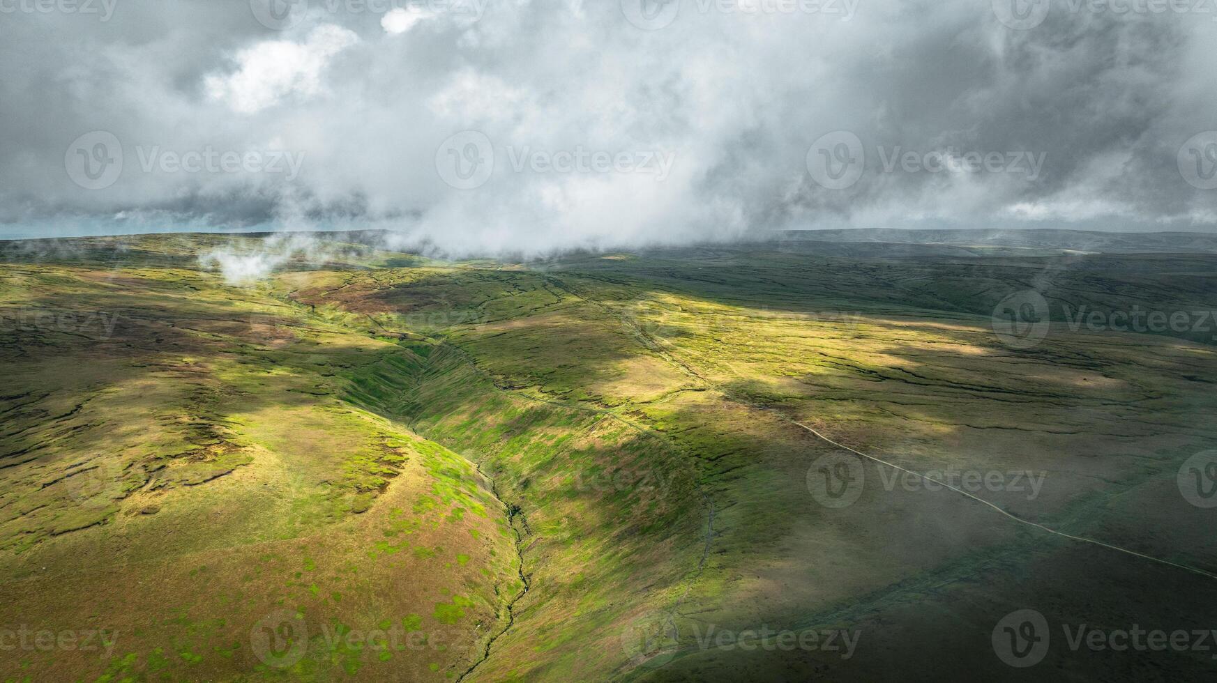 Aerial drone view of the hills and fields of Yorkshire, UK photo