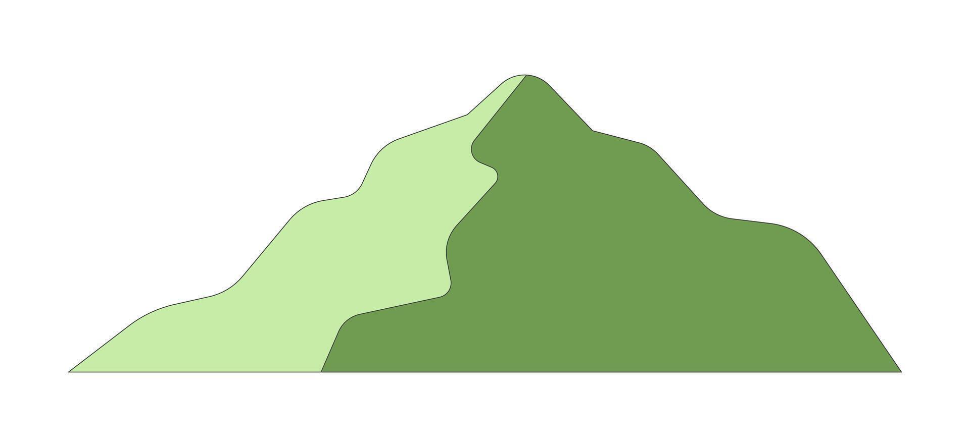 Mountain hill peak 2D cartoon object. Summit mountainous greenery mountaintop. Serene environment. Hillside verdant isolated element flat clipart on white background. Spot illustration vector