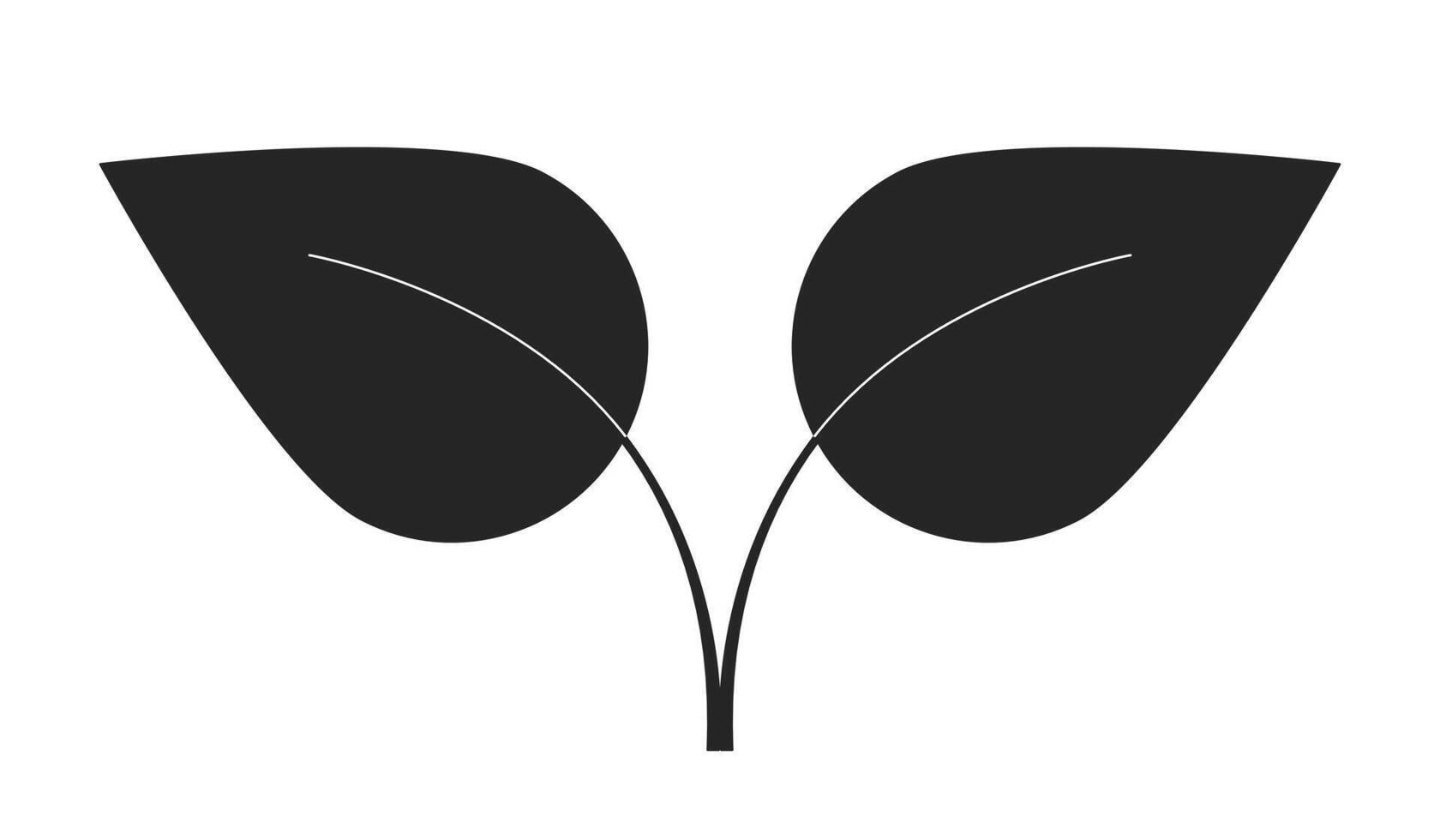 Two leaves connected by stem black and white 2D line object. Eco-friendly environmental conservation nature. Natural leafs isolated clip art outline item. Monochromatic spot illustration vector