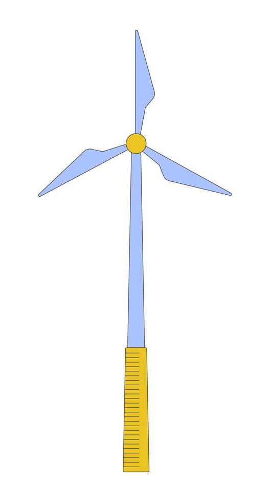 Sustainable wind turbine 2D cartoon object. Windmill wind power generation. Eco friendly electricity green energy technology isolated element flat clipart on white background. Spot illustration vector