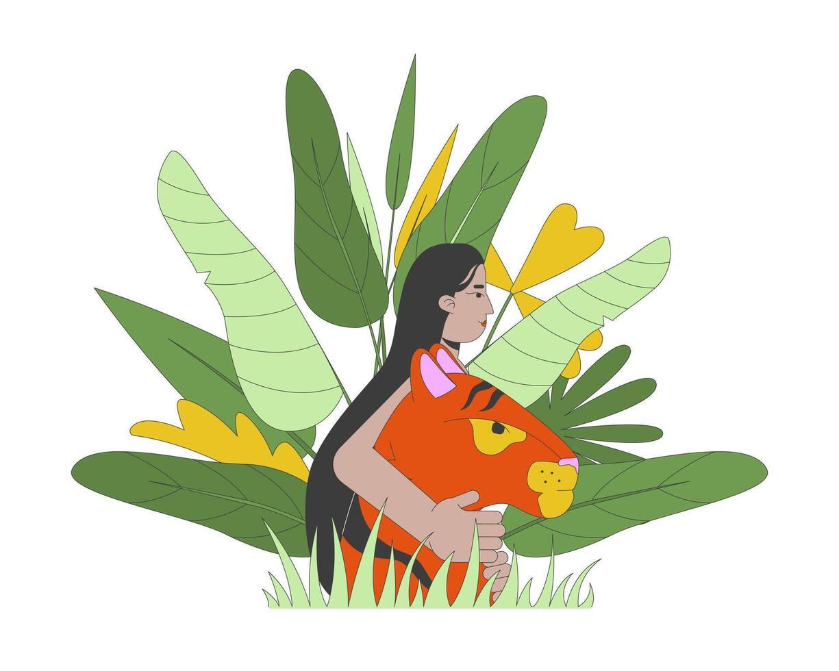 Save animals facing extinction 2D illustration concept. Protecting endangered species. Rainforest wildlife. Tiger guardian cartoon character isolated on white. Metaphor abstract flat graphic vector