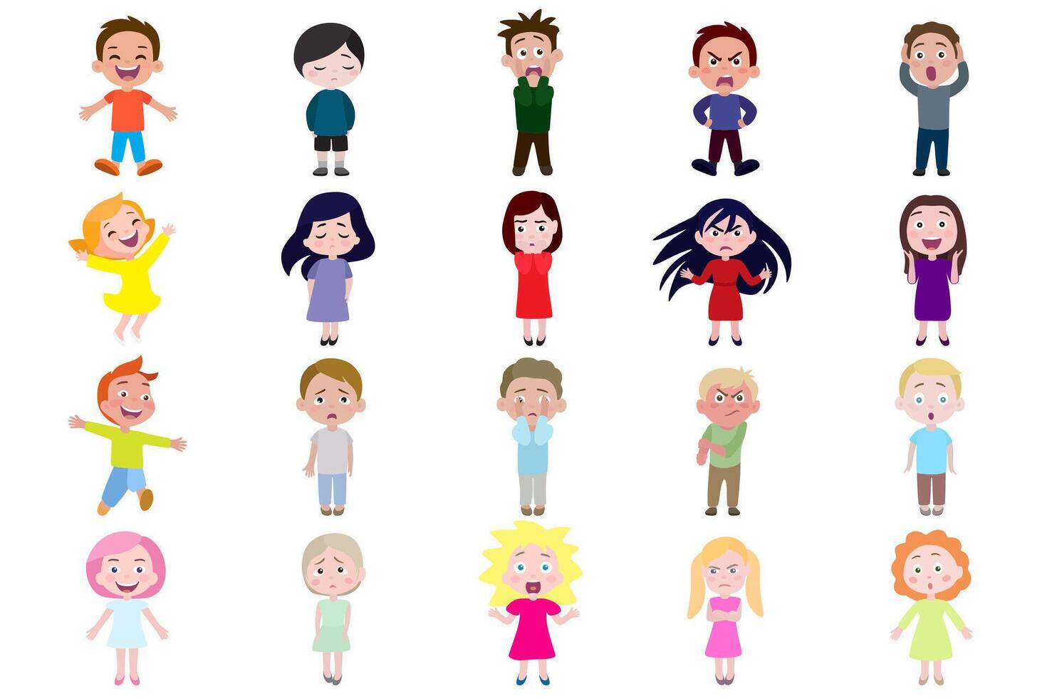 Five basic human emotions, joy, sadness, fear, anger, surprise vector