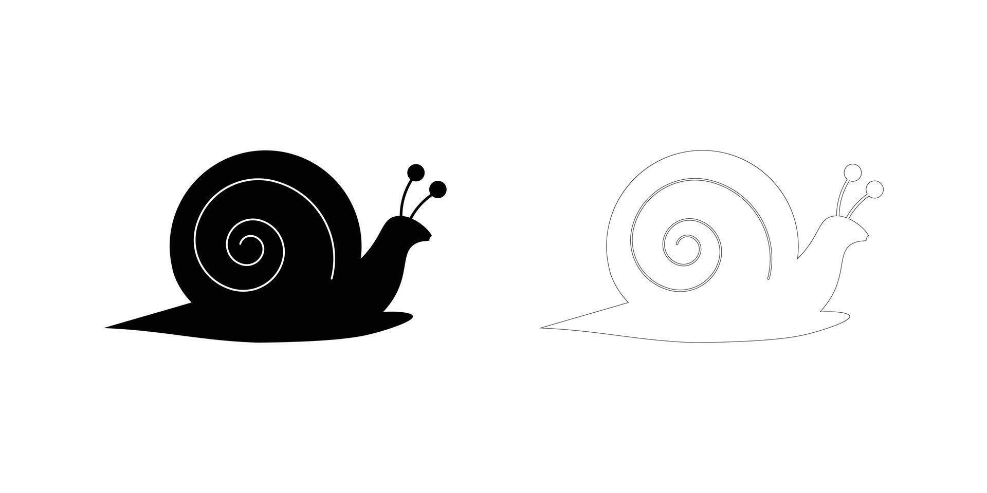 Snail Line and Silhouette Icon Set vector
