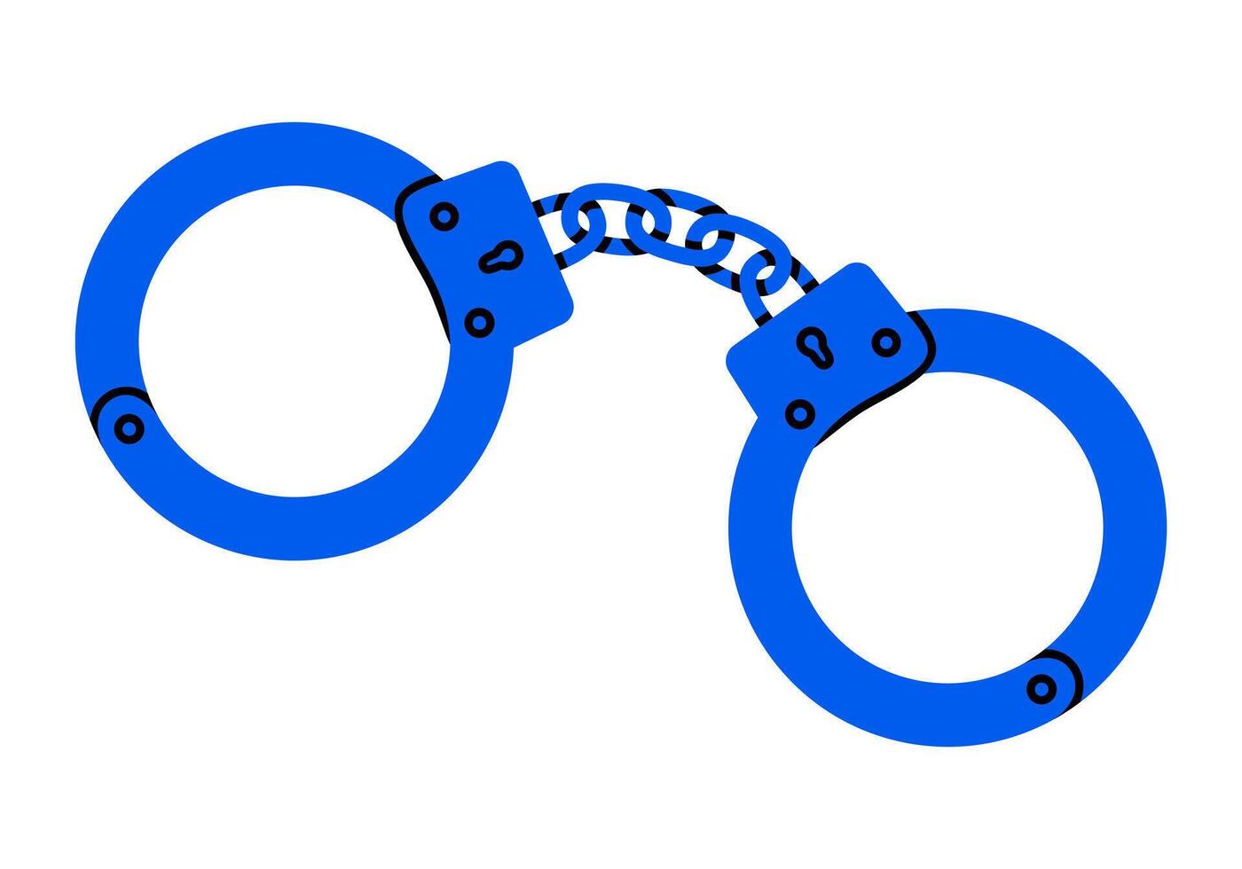 Hand drawn cute cartoon illustration of handcuffs. Flat arrest for crime in doodle style. Slavery or habit icon or print. Justice and law concept. Metal chain for prisoner. Isolated. vector