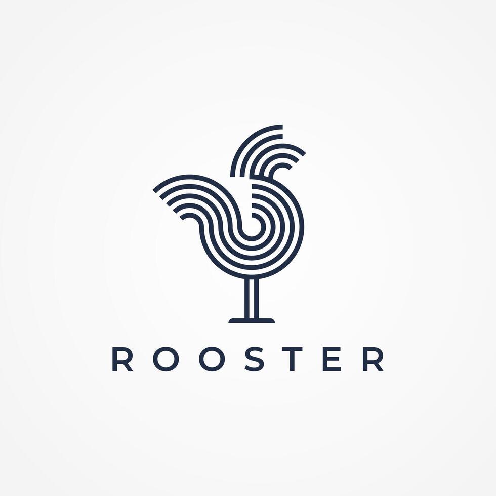 Rooster Logo Design, modern rooster logo with line style, flat design logo template, illustration vector
