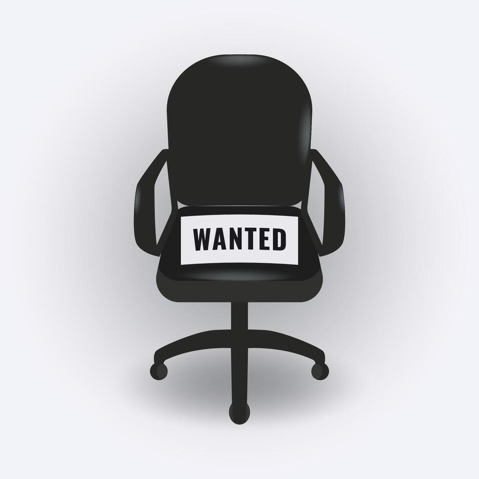 Black empty office chair with wanted information. Business hiring and recruitment concept illustration vector