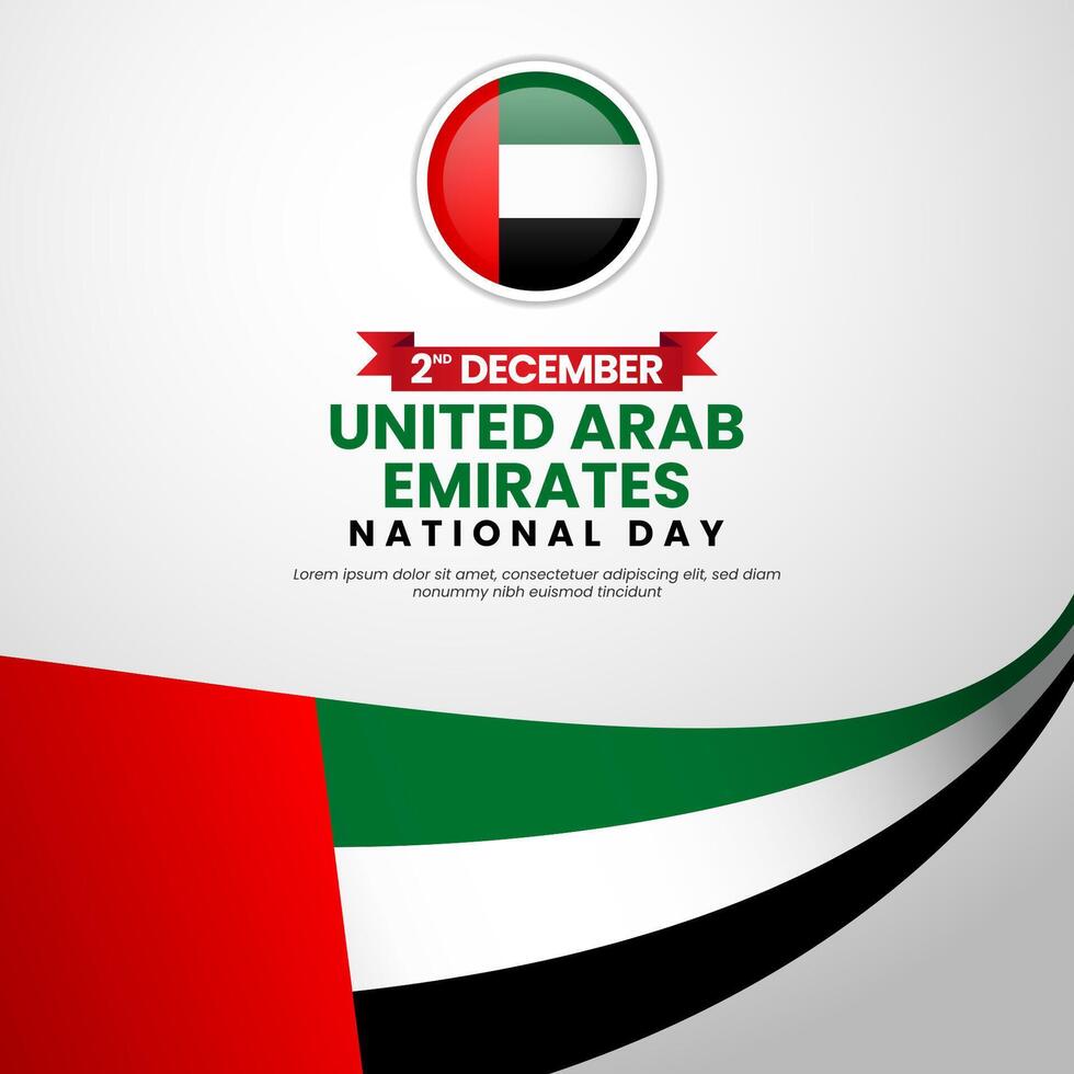 United Arab Emirates National Day Square Banner Background Design With Waving Flag Illustration vector