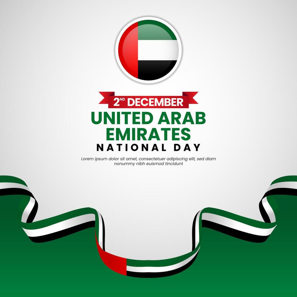 United Arab Emirates national day with waving ribbon flag banner background design vector