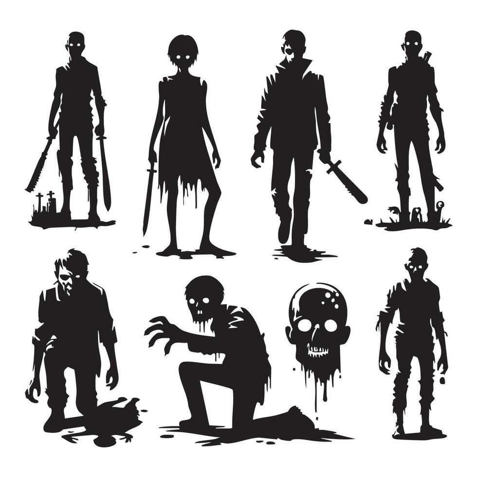 Zombie shadow collection on a clear white backdrop vector